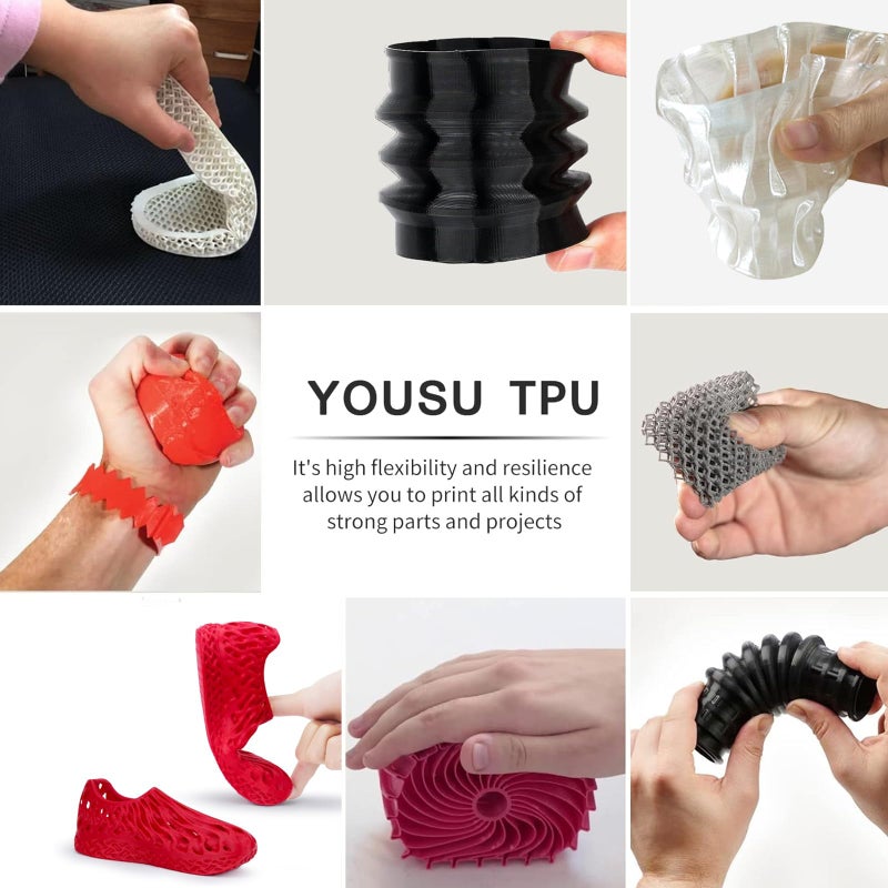 YOUSU خيوط TPU من YOUSU بقطر 1.75 مم، خيوط TPU مرنة 95A، خيوط طابعة ثلاثية الأبعاد ناعمة، خيوط طباعة ثلاثية الأبعاد TPU سوداء، بكرة 1 كجم (2.2 رطل) - Image 5