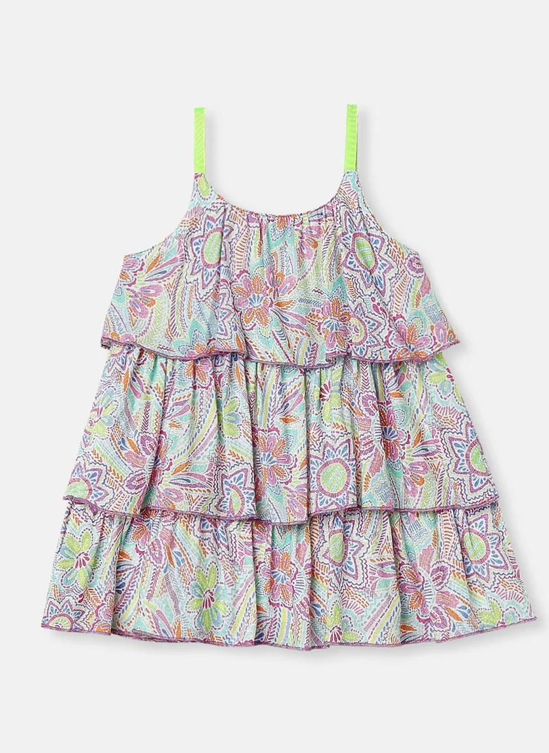 Nautinati Nautinati Girls' Floral Printed Knee Length Sleeveless Dress