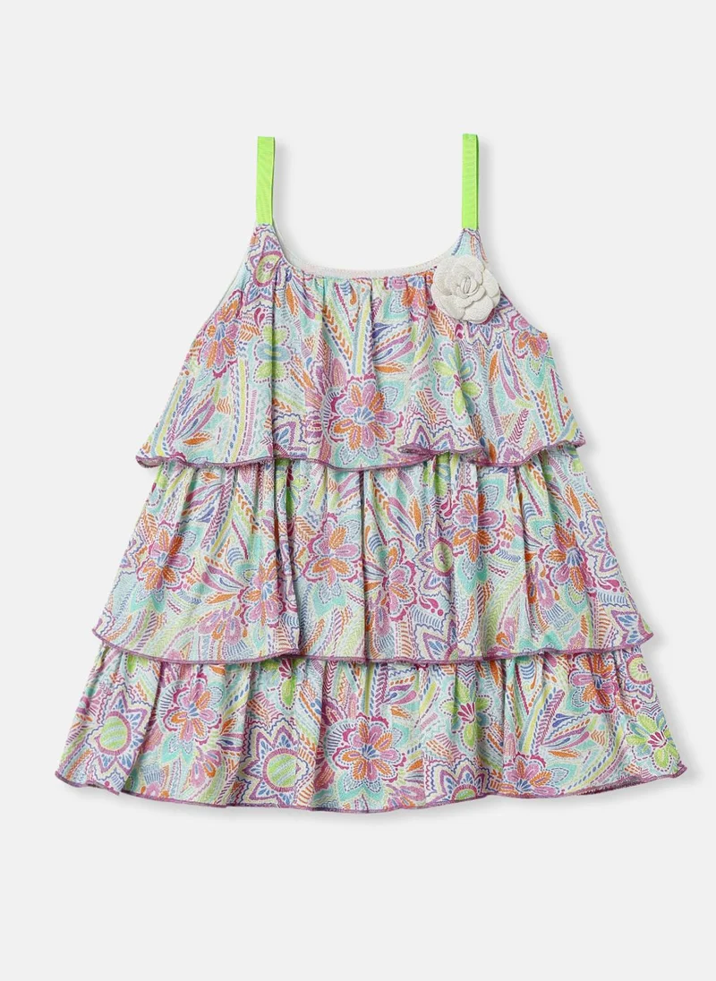 Nautinati Nautinati Girls' Floral Printed Knee Length Sleeveless Dress