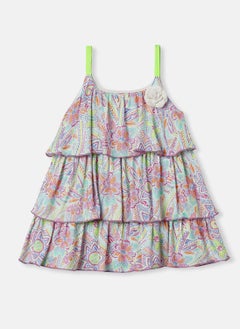 Nautinati Nautinati Girls' Floral Printed Knee Length Sleeveless Dress  - Image 1