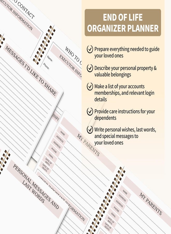 KAICN End of Life Planner, Last Wishes Organizer Notebook for Beneficiary Info, Will Preparation, When I'M Gone Organizer, Death Planner, 7.5"X10”（Beige Flower） - Image 2