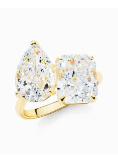 LAVEEN JEWELLERY 18k Gold Plated Two Stone Ring, 925 Sterling Silver with Crushed Ice 5A Cubic Zirconia Gemstone Fashion Jewelry for Women  - Image 1