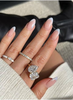 LAVEEN JEWELLERY 18k Gold Plated Two Stone Ring, 925 Sterling Silver with Crushed Ice 5A Cubic Zirconia Gemstone Fashion Jewelry for Women  - Image 2