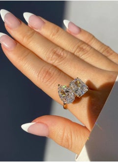 LAVEEN JEWELLERY 18k Gold Plated Two Stone Ring, 925 Sterling Silver with Crushed Ice 5A Cubic Zirconia Gemstone Fashion Jewelry for Women  - Image 3