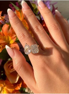 LAVEEN JEWELLERY 18k Gold Plated Two Stone Ring, 925 Sterling Silver with Crushed Ice 5A Cubic Zirconia Gemstone Fashion Jewelry for Women  - Image 4