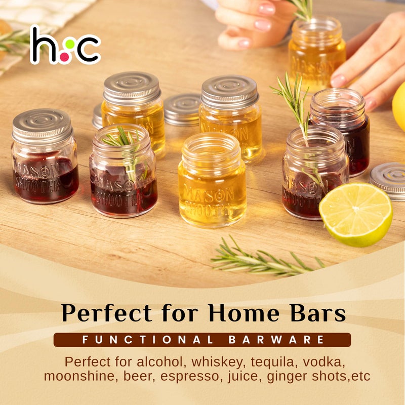 Hayley Cherie Small Mason Jar Shot Glasses with Lids (8 Pack) Tiny 2 oz Glass Jars with Lids, Ginger & Wellness Mini Shot Bottles, Juice, Tequila, Alcohol, Moonshine Shooter Set, Unique Christmas Gift, Bulk, Cute - Image 4