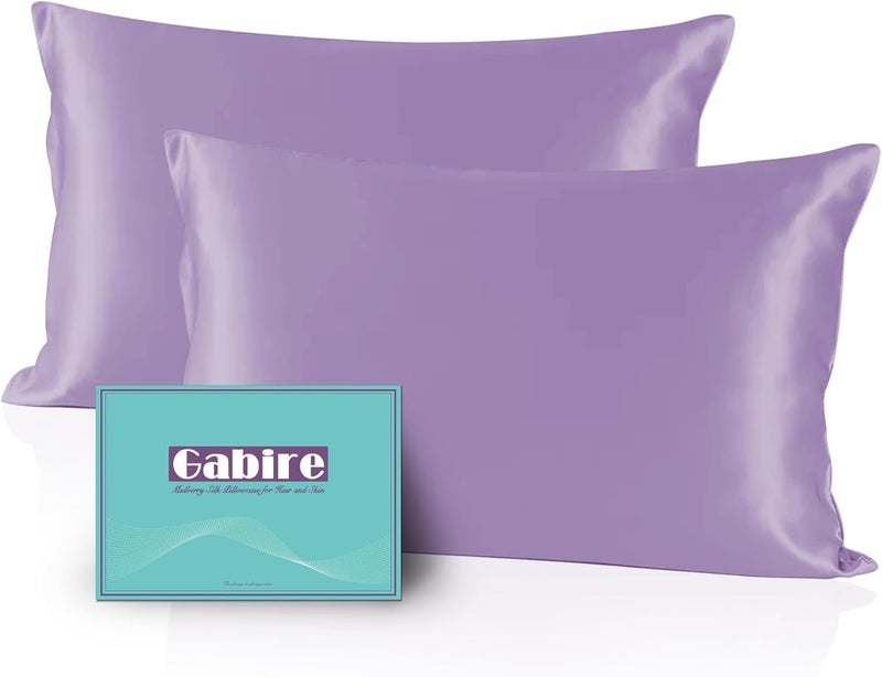 Gabire Mulberry Silk Queen Size Pillow Cases Set of 2, Ultra Smooth Soft Cooling Organic Silk Pillowcases with Hidden Zipper, Prevent Acne Silk Pillow Cases 2 Pack Queen (20"×30"), Lavender - Image 1