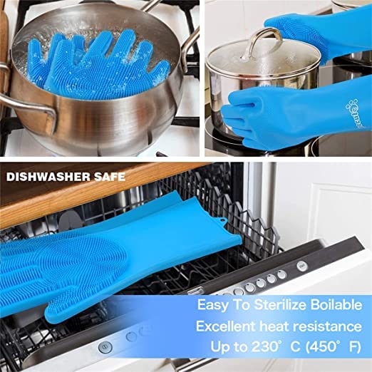 Casa Azul Hand Gloves for Dish Washing | Eco-Friendly Silicone Gloves for Kitchen - Heat Resistant up to 450°F, Non-Slip Cleaning kitchen gloves, Bathroom, Pet, Car Wash, and More - Easy to Sterilize - Image 4