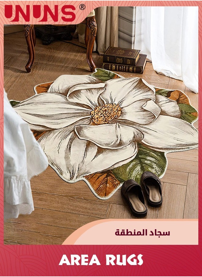 UNUNS Area Rugs,Flower Shaped Rug,Non Slip Water Absorption Doormat For Bedroom Bedside Living Room Kitchen Floor Mat,Colorful Flower Rugs,100x100CM  - Image 5