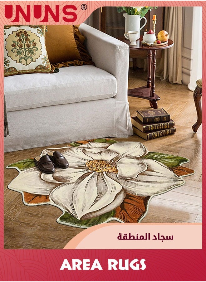 UNUNS Area Rugs,Flower Shaped Rug,Non Slip Water Absorption Doormat For Bedroom Bedside Living Room Kitchen Floor Mat,Colorful Flower Rugs,100x100CM  - Image 2