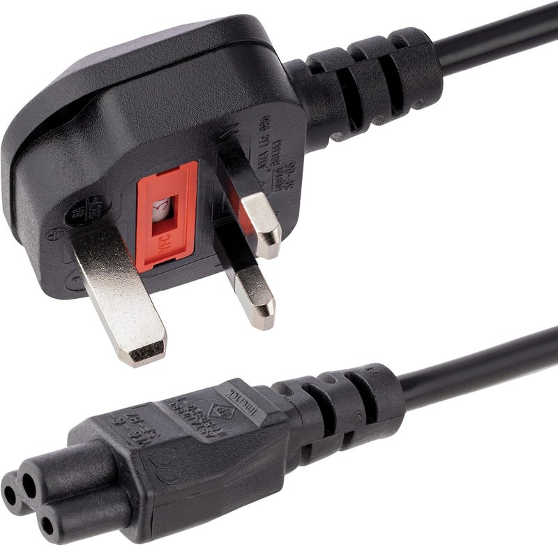 StarTech .com 3ft UK Laptop Power Cable, BS 1363 to C5 Mickey Mouse, 2.5A 250V, 18AWG, Replacement Cord for Laptop, Printer (PXTNB3SUK1M) - Image 1