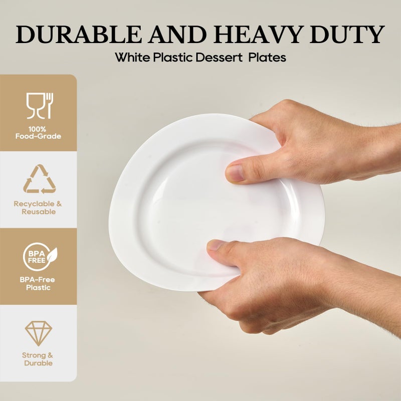 FOCUSLINE 100 Count White Plastic Dessert Plates 7 Inch, Disposable Heavy Duty Plastic Plates for Weddings, Parties and Events - Image 3