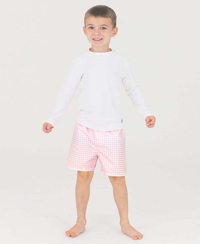 RUGGEDBUTTS Boys UPF50+ Sun Protection Gingham Swim Trunks - Pink Gingham, 8 - Image 2