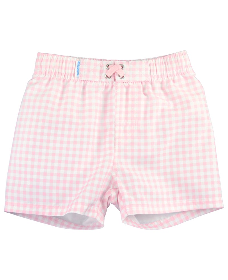 RUGGEDBUTTS Boys UPF50+ Sun Protection Gingham Swim Trunks - Pink Gingham, 8 - Image 1