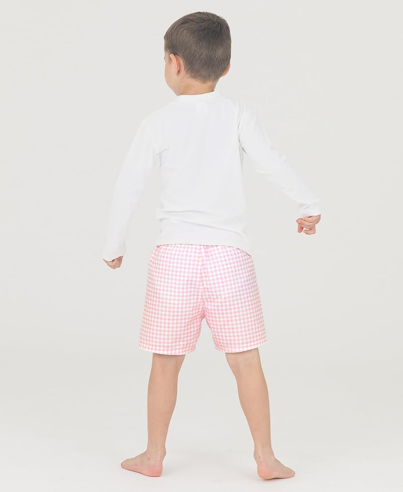RUGGEDBUTTS Boys UPF50+ Sun Protection Gingham Swim Trunks - Pink Gingham, 8 - Image 4