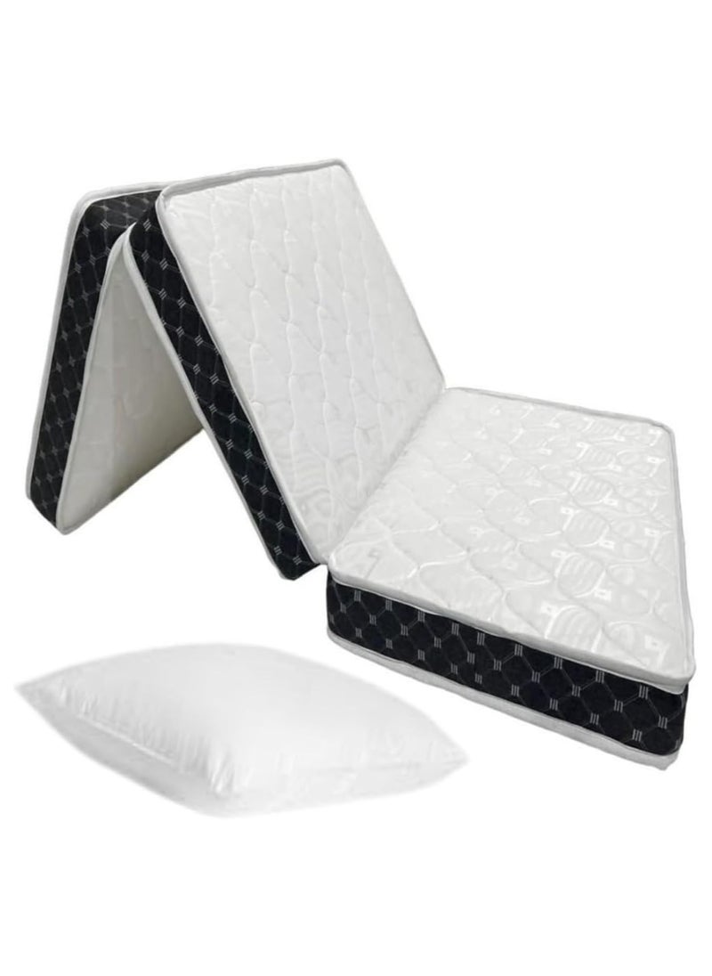 Comfy Portable White Satin Folding Premium Mattress With Black Border + 1 Pillow 180x90x7 Cm  - Image 1