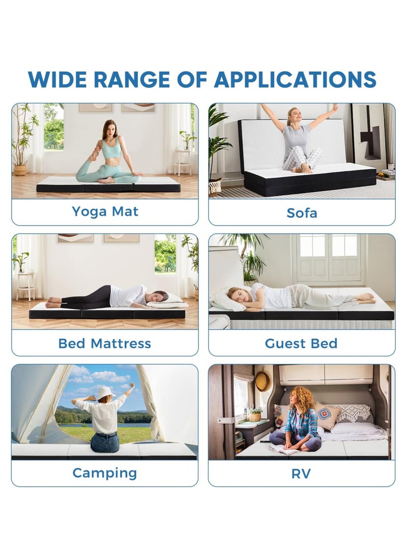 Comfy Portable White Satin Folding Premium Mattress With Black Border + 1 Pillow 180x90x7 Cm  - Image 3