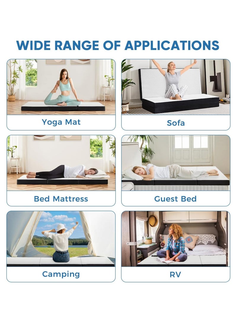 Comfy Portable White Satin Folding Premium Mattress With Black Border + 1 Pillow 180x90x7 Cm - Image 4