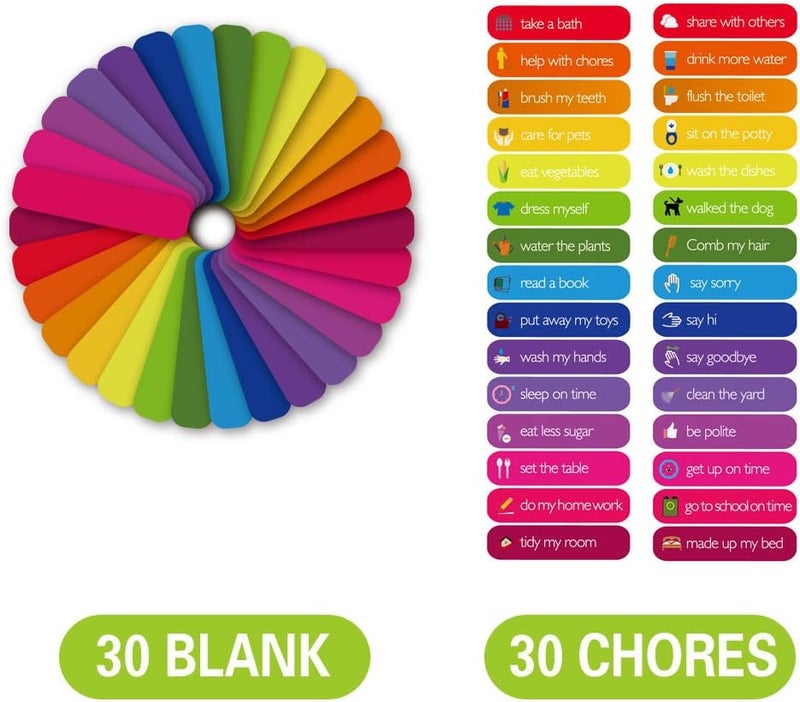 SpriteGru Magnetic Reward Behavior Star Chore Chart for One or Multiple Kids, Includes 8 Markers + 60 Foam Backing Illustrated Chores + 300 Stars in Red, Yellow, Blue. X- Large 17X12 inch. Hanging Loop READY! - Image 2