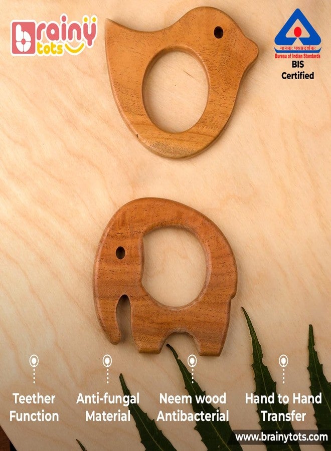 Brainytots Baby Neem Wood Teethers Set | BIS Certified | Organic Neem Teethers for Babies | Immunity-Boosting & Digestion-Aiding | Easy to Hold & Chew | Safe, Non-Toxic, Eco-Friendly | Dove & Elephant Shapes - Image 4
