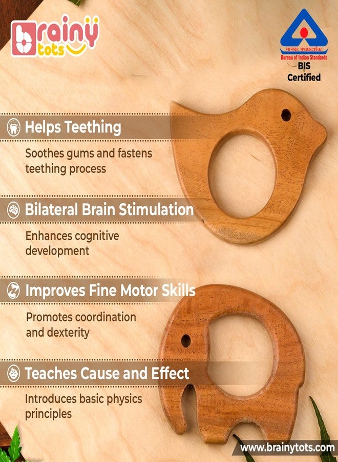 Brainytots Baby Neem Wood Teethers Set | BIS Certified | Organic Neem Teethers for Babies | Immunity-Boosting & Digestion-Aiding | Easy to Hold & Chew | Safe, Non-Toxic, Eco-Friendly | Dove & Elephant Shapes - Image 2