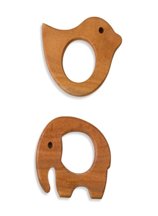 Brainytots Baby Neem Wood Teethers Set | BIS Certified | Organic Neem Teethers for Babies | Immunity-Boosting & Digestion-Aiding | Easy to Hold & Chew | Safe, Non-Toxic, Eco-Friendly | Dove & Elephant Shapes - Image 1