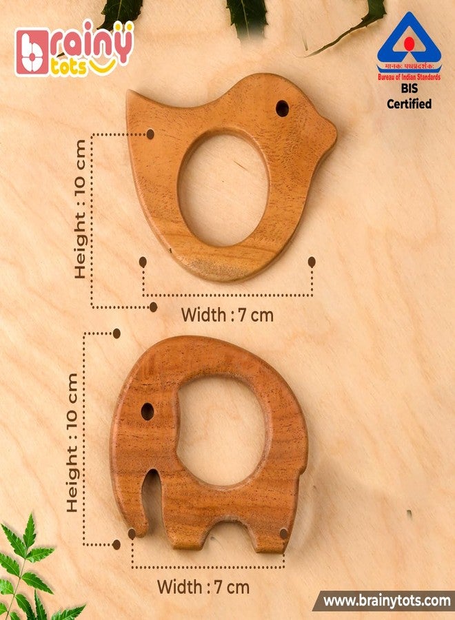 Brainytots Baby Neem Wood Teethers Set | BIS Certified | Organic Neem Teethers for Babies | Immunity-Boosting & Digestion-Aiding | Easy to Hold & Chew | Safe, Non-Toxic, Eco-Friendly | Dove & Elephant Shapes - Image 5