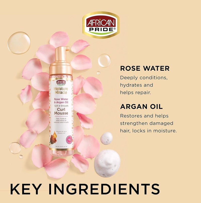African Pride Moisture Miracle Rose Water & Argan Oil Soft & Smooth Curl Mousse 8.5 oz - Image 2