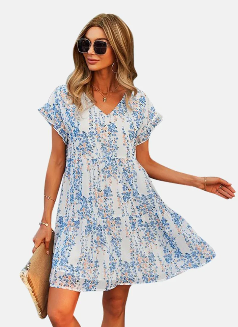 يونيكي Blue Printed Fit and Flare Above Knee Dress