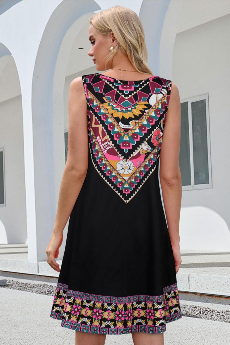 elescat Summer Dresses for Women Beach Boho Sleeveless Vintage Floral Flowy Pocket Tshirt Tank Sundresses(Black Boho Floral, XL) - Image 5