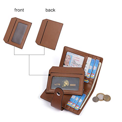 BOSTANTEN Women Leather Wallet RFID Blocking Small Bifold Zipper Pocket Wallet Card Case Purse with ID Window Brown - Image 3