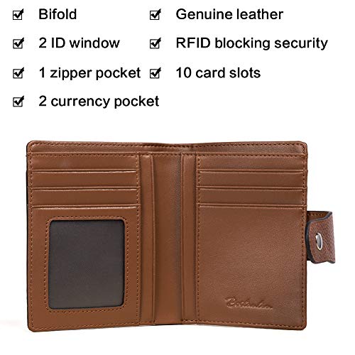 BOSTANTEN Women Leather Wallet RFID Blocking Small Bifold Zipper Pocket Wallet Card Case Purse with ID Window Brown - Image 5