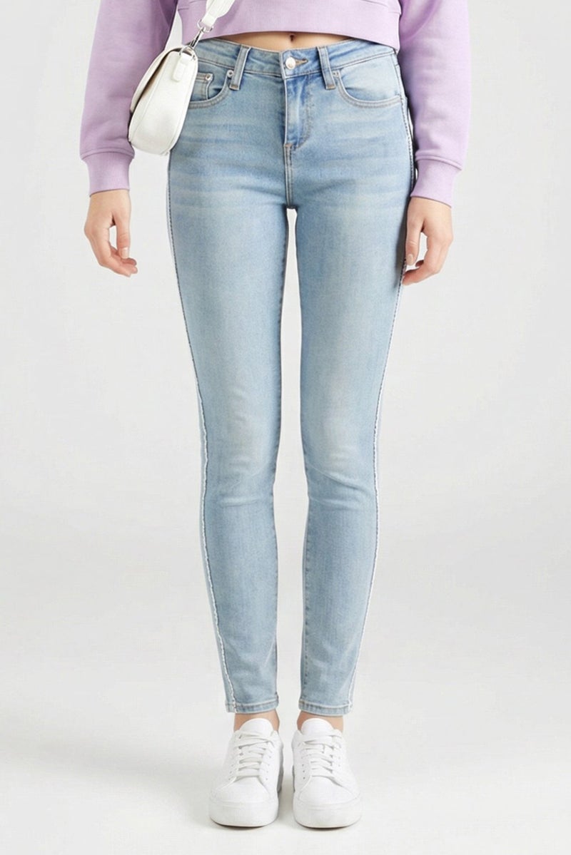 CeCe Women Skinny Fit Washed Stretchable Jeans, Light Blue - Image 1