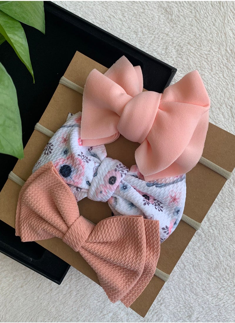 The Girl Cap The Girl Cap Elastic Baby Headband Stretchable Nylon Assorted Hairbands for Baby Beige 3Pcs  - Image 3