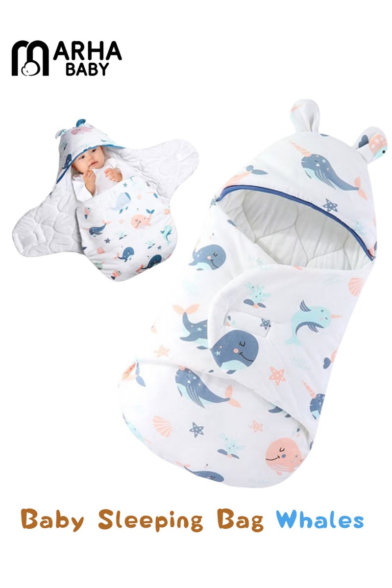 MARHABABY Baby Hooded Swaddle Soft Baby Swaddle, Wrap Winter Sleeping Bag for Newborn Cotton Baby, Wrap Blanket Newborn Swaddle Sleeping Bag Pure Cotton Spring Autumn Winter for Boys and Girls 0-3 Months - Image 1