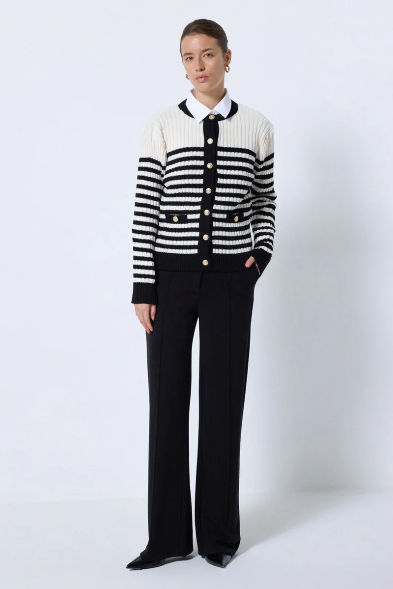 Touche Striped Knitted Cardigan with Pocket Details