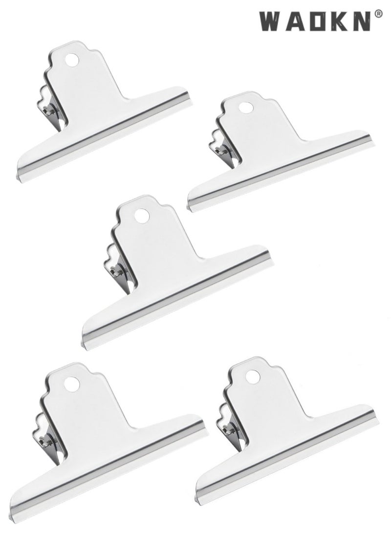 WAOKN 5 Pieces Set Large  Metal Bulldog Binder Clips,Silver Metal Mountain Shape Clip Clamps Metal Ticket Clip Colored Ticket Iron Clip for Food Bags Photos  Art Crafts, Home Office Supply  (10cm)  - Image 1