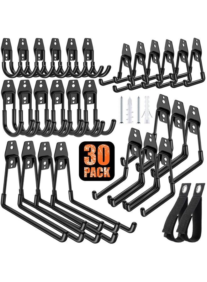 MIKRUI 30 Pack Heavy Duty Garage Hook,Solid Steel Garage Storage Hook,Wall Mount Garage Double Hook Organizer for Hanging Ladder,Bike,Garage,Ropes, Broom, Gardening Equipment,Yard Tools - Image 1