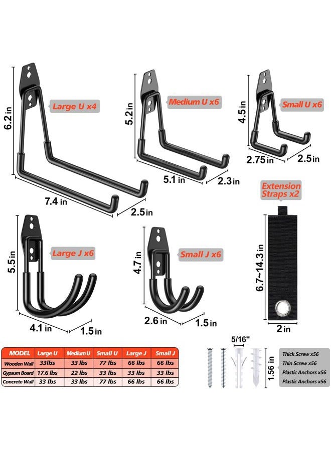MIKRUI 30 Pack Heavy Duty Garage Hook,Solid Steel Garage Storage Hook,Wall Mount Garage Double Hook Organizer for Hanging Ladder,Bike,Garage,Ropes, Broom, Gardening Equipment,Yard Tools - Image 2