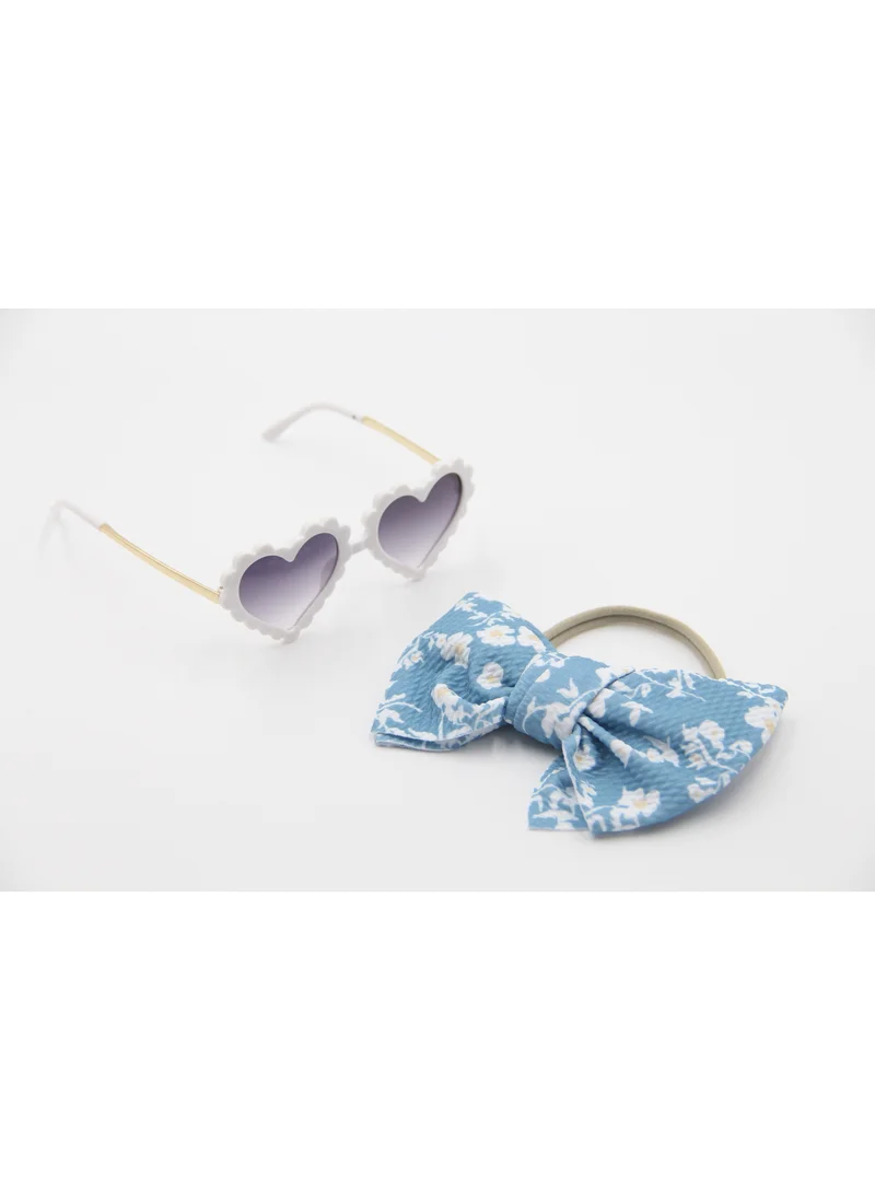 D'Daniela Hawaiian Glasses Hearth and Headband Set For Babies and Girls Blue Flowers