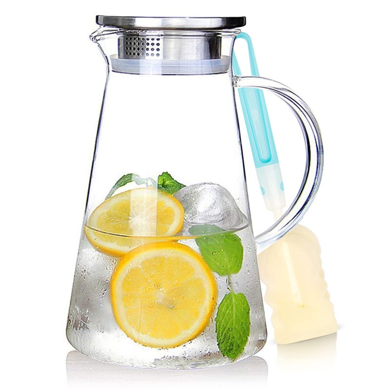 SUSTEAS 2.0 Liter 68oz Glass Pitcher with Lid, Easy Clean Heat Resistant Glass Water Carafe with Handle for Hot/Cold Beverages - Water, Cold Brew, Iced Tea & Juice, With 1 Long-Handled Brush Included - Image 1