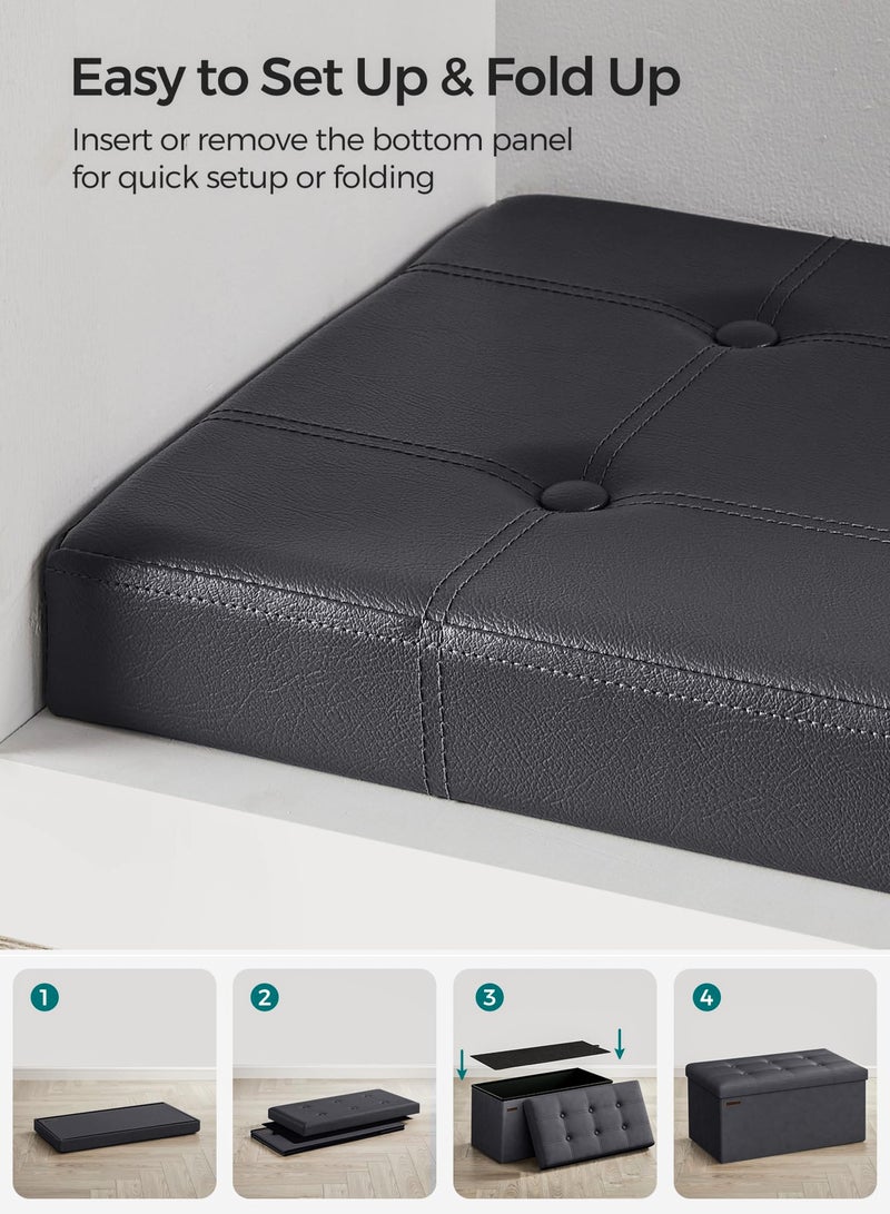 DBLEW 76CM Faux Leather Ottoman Storage Box Foldable Bench Chest with Lid Furniture for Bedroom Living Room Hallway Organizer Sturdy Foot Stool Sitting Chair Foam Padded Seat 89L Storage Space - Image 4