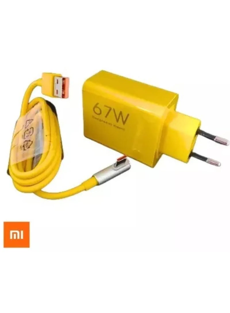 67W Fast Charging Charger Set with Type-C Cable (Yellow) - Image 3