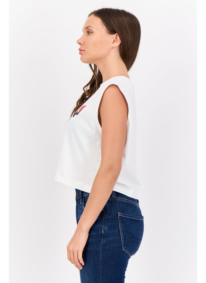 ESPRIT - Women Crew Neck Graphic Print Tank Top, White - Image 1