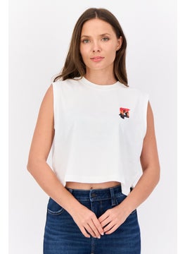 Women Crew Neck Graphic Print Tank Top, White