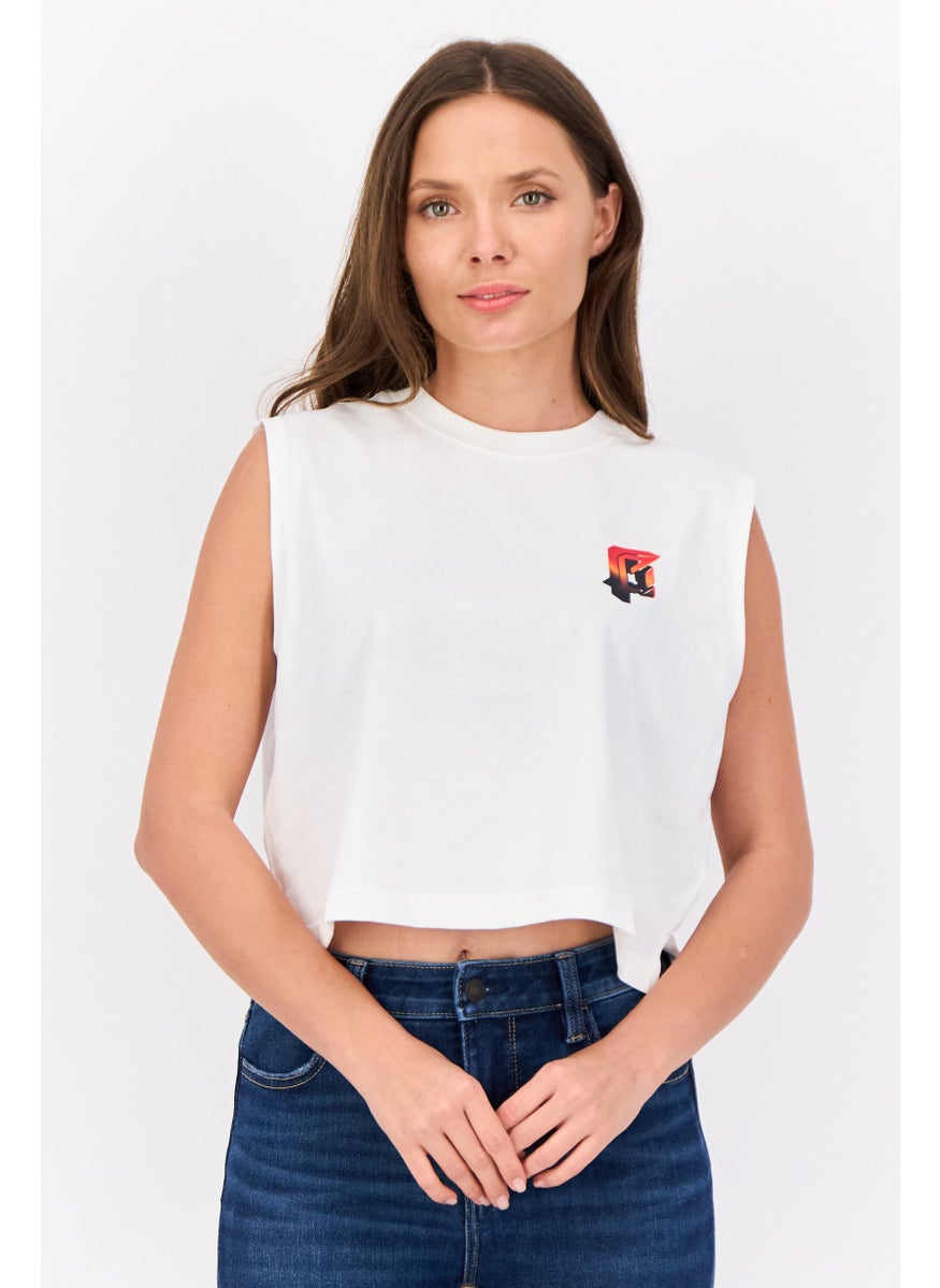 ESPRIT - Women Crew Neck Graphic Print Tank Top, White - Image 1