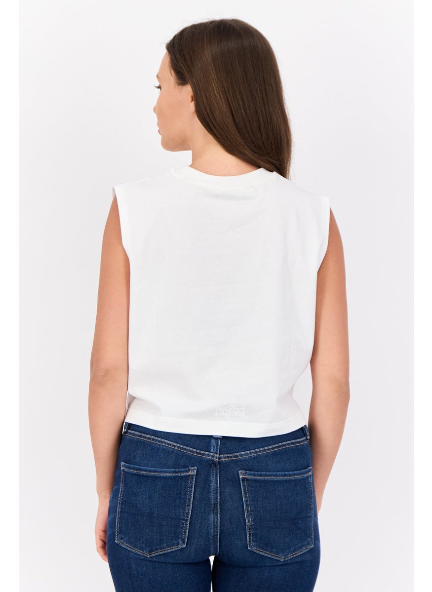 ESPRIT - Women Crew Neck Graphic Print Tank Top, White - Image 1