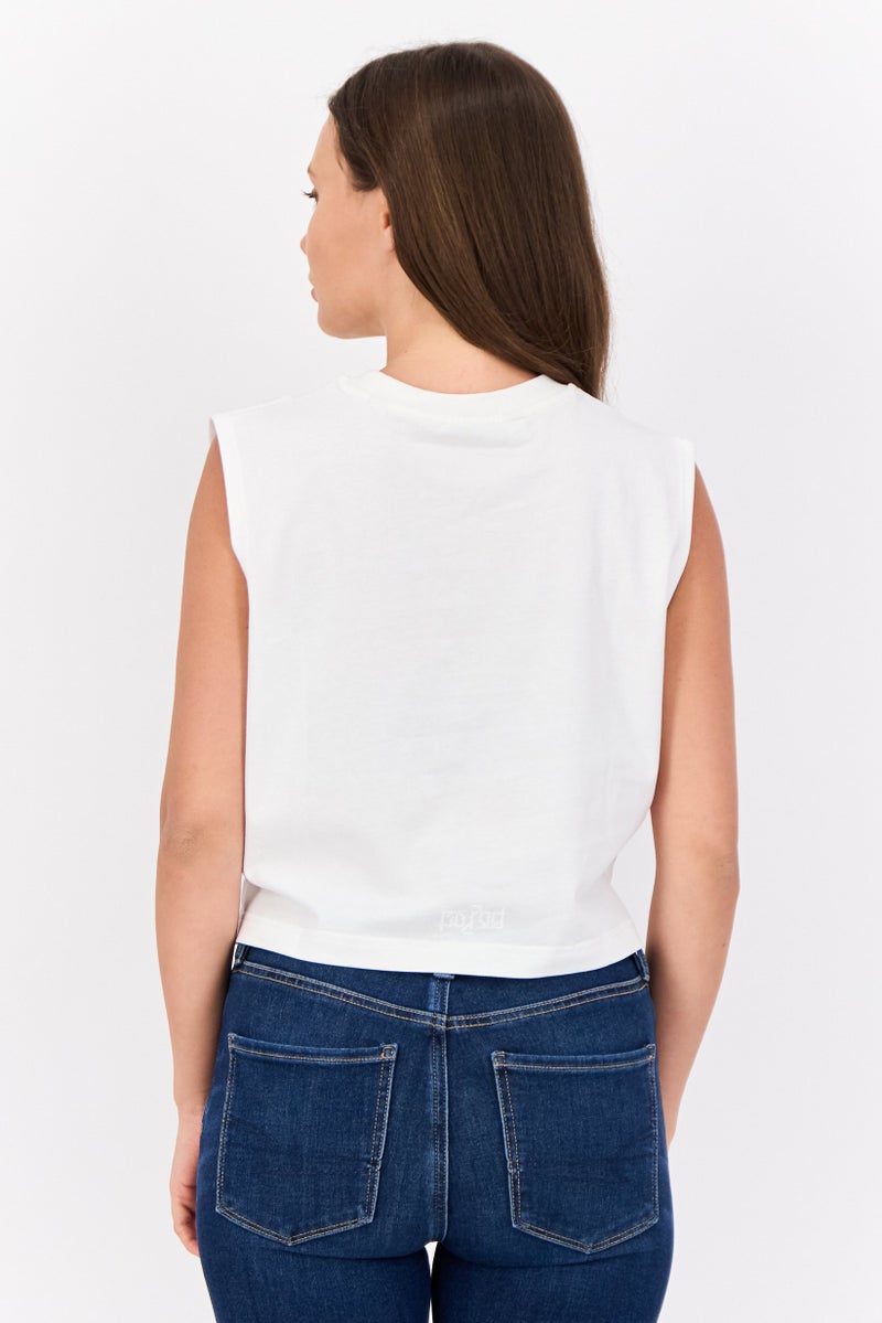 ESPRIT Women Crew Neck Graphic Print Tank Top, White - Image 2