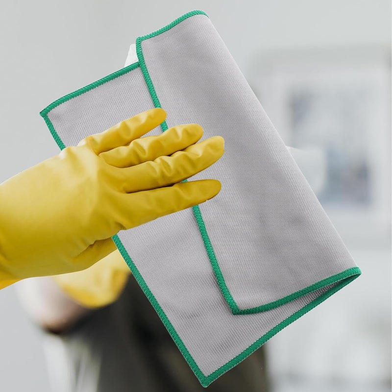 4Pcs Microfiber Cleaning Cloths for Car and Home, Absorbent Glass Towels Green Edging, Reusable Window and Windshield Cleaning Rags for Kitchen, Mirrors, and Desktop Surfaces - Image 5