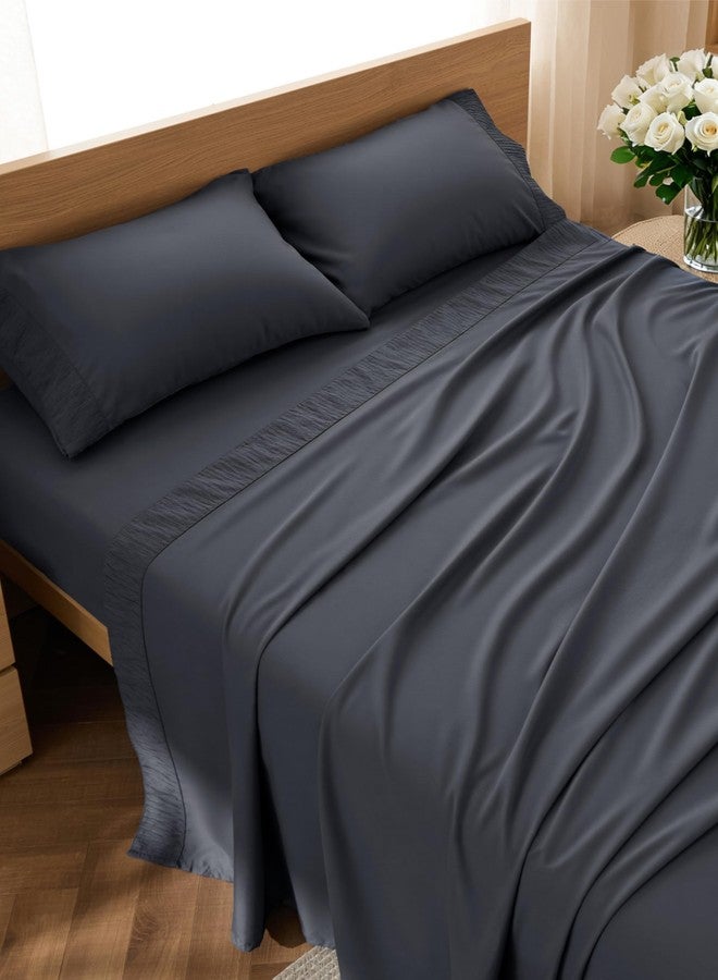 Bedsure Queen Sheet Set - 4 Pieces Soft Queen Size Sheets - Breathable & Cooling - Hotel Luxury - Easy Care Polyester Microfiber Bedding for Women, Men, Dark Grey - Image 1